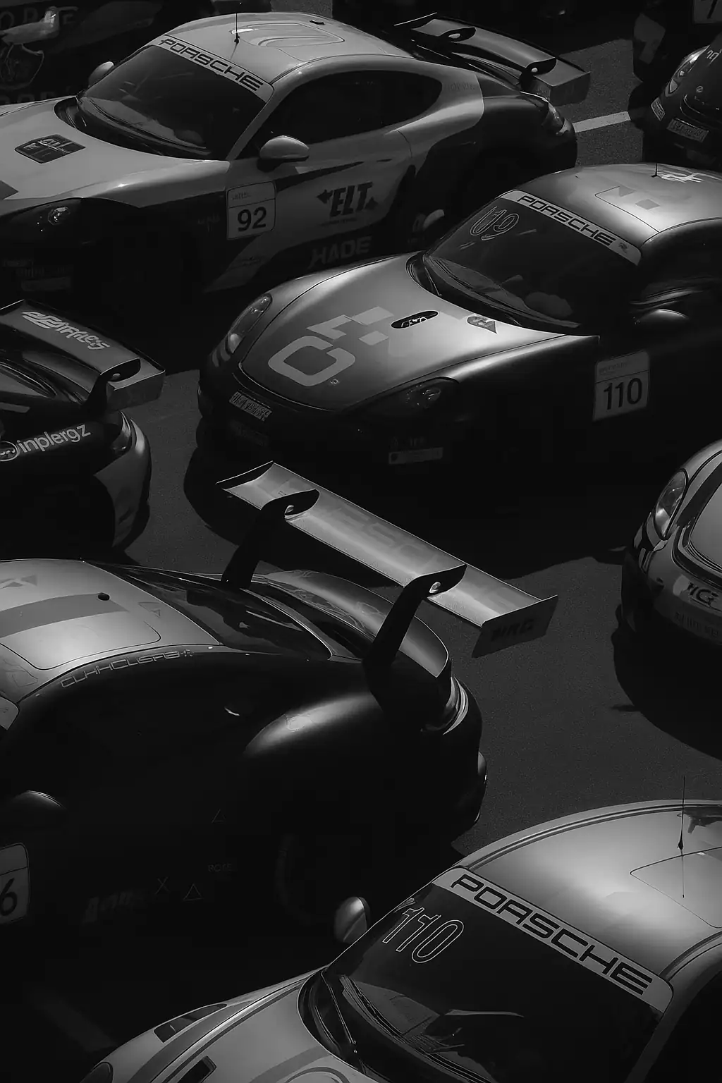 Racing cars assembled on a track